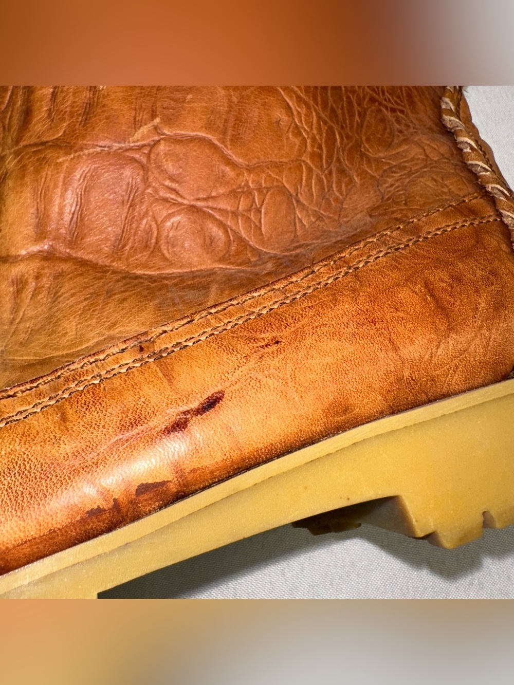 Vintage 70s Crocodile Embossed Leather Mukluk Boots Fringe Tassel Romania 8.5 9 - Picture 8 of 13
